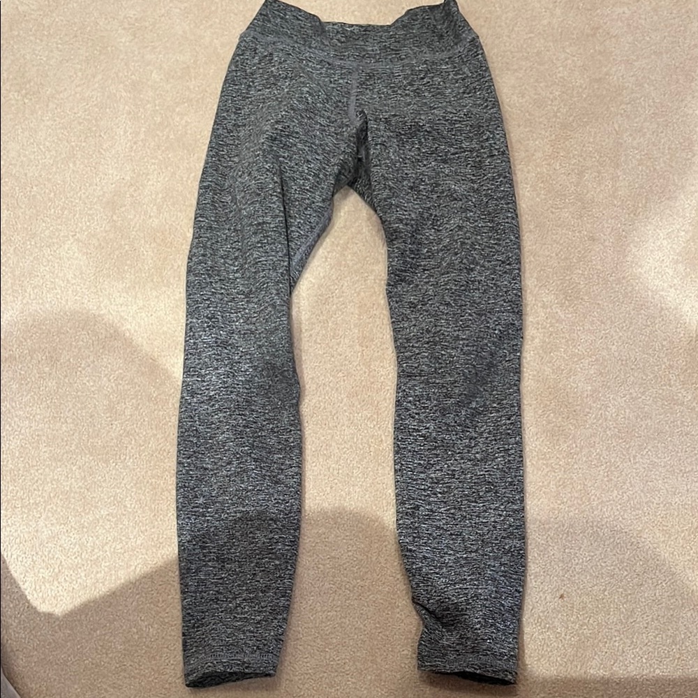 Gray Heathered Full-Length Leggings with Elastic Waistband